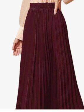 New Mix Burgundy Maxi Accordian Pleated Skirt One Size